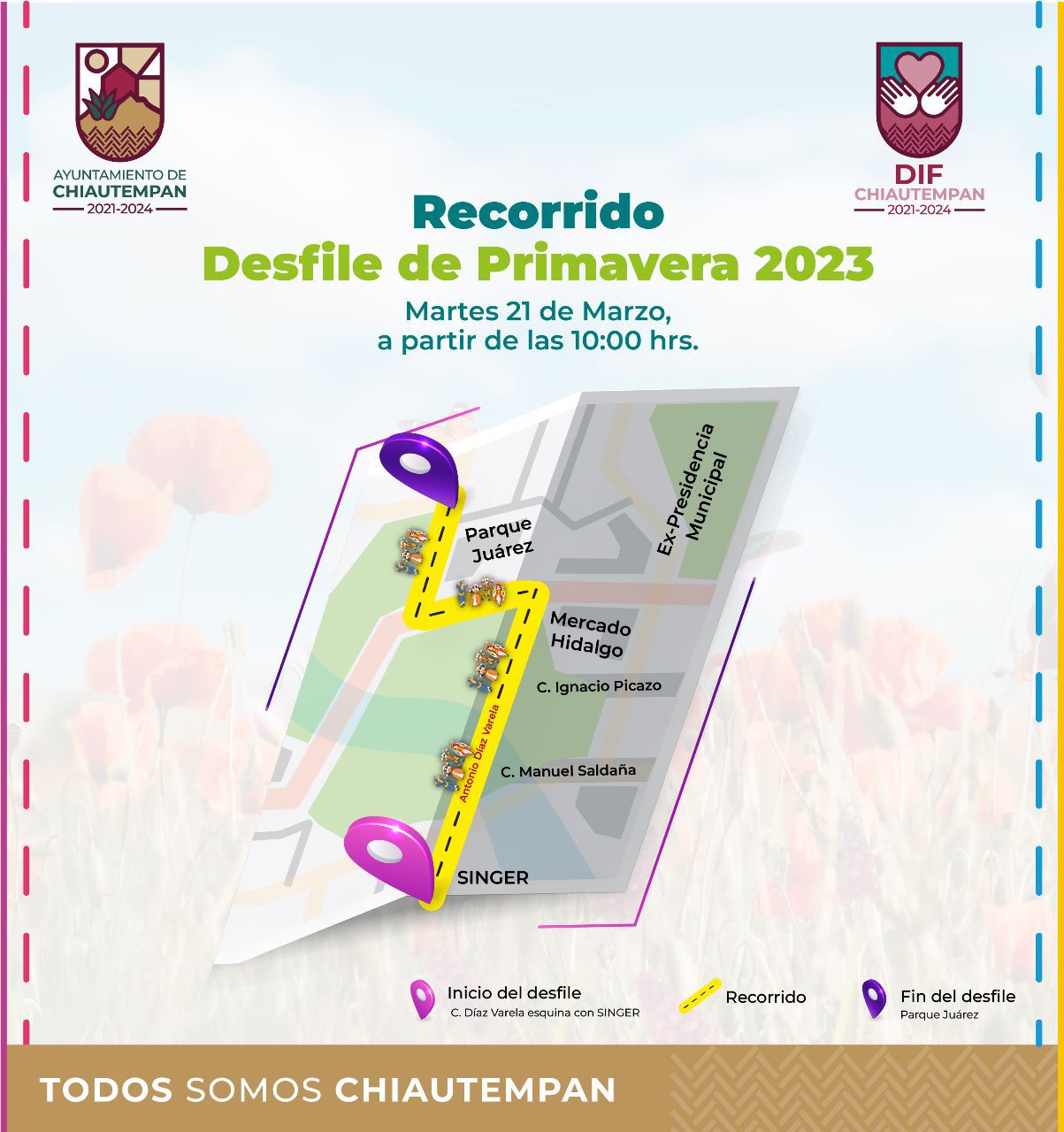 Anuncia Ayuntamiento de Chiautempan cierre de vialidades por Desfile de Primavera 2023